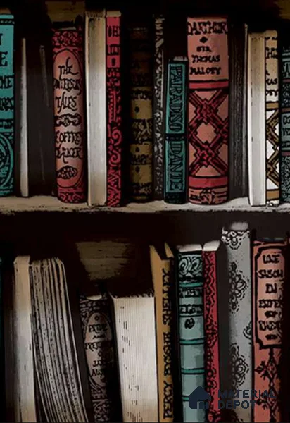 88153 | Vintage Bookshelf Print PVC Patterned Wallpaper - 10 Meter x 21 Inch, 57 Sq. Ft. (Min. 15% Wastage)