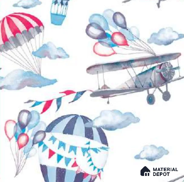 58124 | Pastel Airplane Hot Air Balloon Plane PVC Patterned Wallpaper - 10 Meter x 21 Inch, 57 Sq. Ft. (Min. 15% Wastage)