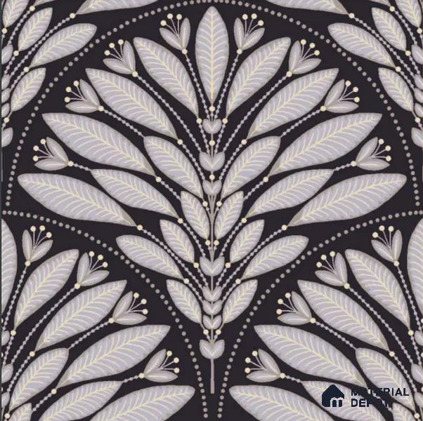 FL-2338 | Navy Fan Leaf Damask Non Woven Patterned Wallpaper - 10 Meter x 21 Inch, 57 Sq. Ft.