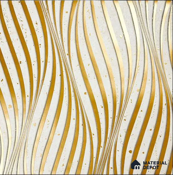 930062 | Gold Lines Wavy Ribbon PVC Patterned Wallpaper - 10 Meter x 21 Inch, 57 Sq. Ft.