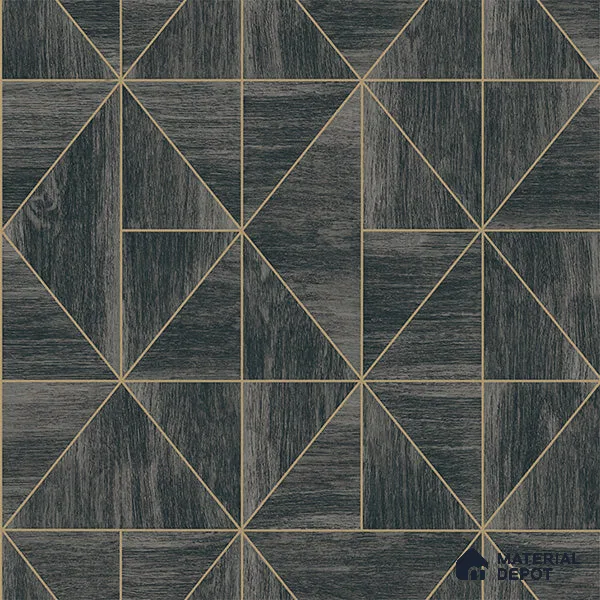 ST021059 | Ebony Gold Triangle Parquet PVC Geometric Wallpaper - 10.05 Meter x 20.86 Inches, 57.33 Sq. Ft. (Min. 15% Wastage)