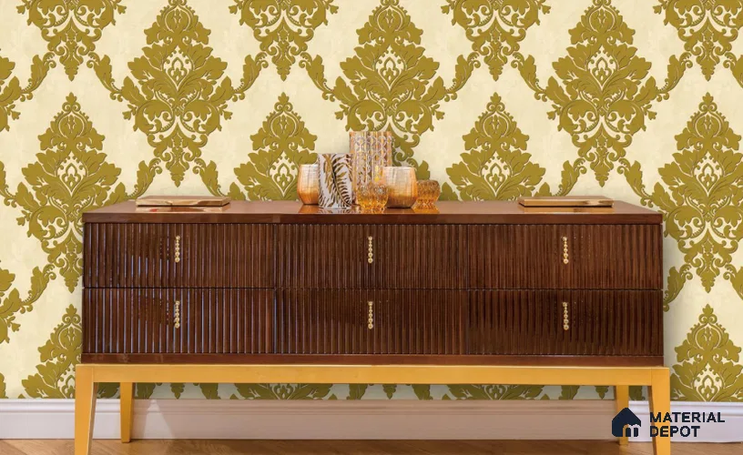 RG7017 | 10 Meter x 20.86 Inches Damask Look PVC Wallpaper - 56.94 Sq. Ft | Minimum 15% wastage during installation