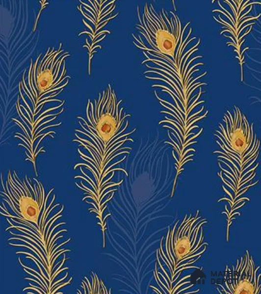 RG7039 | Navy Peacock Feather PVC Patterned Wallpaper - 10 Meter x 20.86 Inches, 56.94 Sq. Ft. (Min. 15% Wastage)