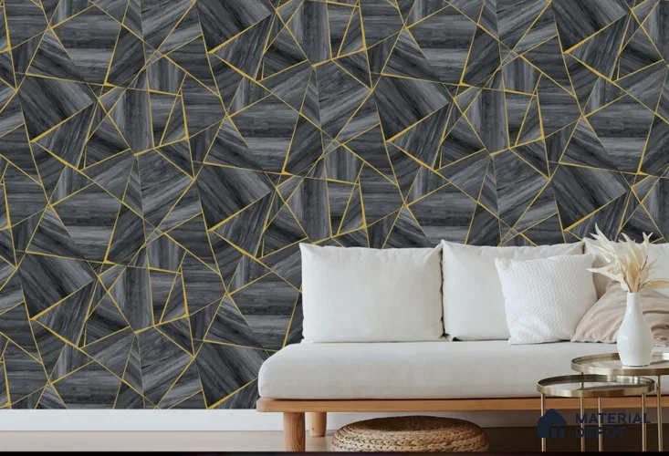 RG7054 | Charcoal Gold Triangle Facet PVC Geometric Wallpaper - 10 Meter x 20.86 Inches, 56.94 Sq. Ft. (Min. 15% Wastage)