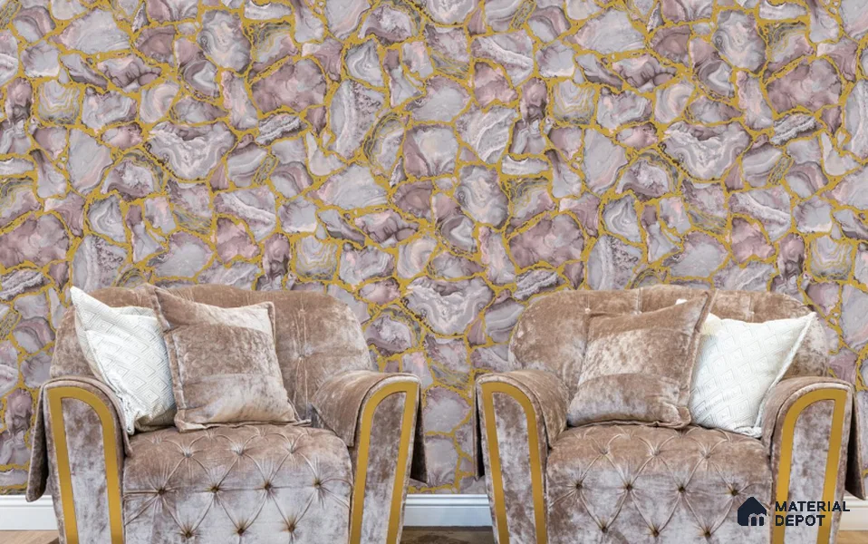 RG7059 | Pale Pink Marble Crackle Stone Look Wallpaper 10 Meter x 20.86 Inches PVC - 56.94 Sq. Ft | Minimum 15% wastage during installation