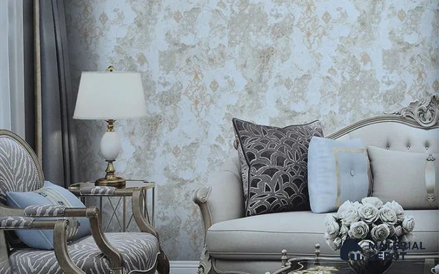 6025 | Sage Grey Beige Distressed Damask Patterned Wallpaper - 10 Meter x 21 Inches, 57.05 Sq. Ft. (Min. 15% Wastage)