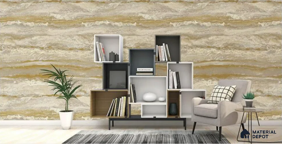 H1D0203 | Gold Beige Marble Stripe Patterned Wallpaper - 10 Meter x 21 Inches, 57.05 Sq. Ft. (Min. 15% Wastage)