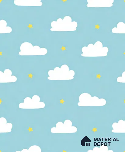 D3-4 | Teal Blue Cloud & Star Patterned Wallpaper - 10 Meter x 21 Inches, 57.05 Sq. Ft. (Min. 15% Wastage)