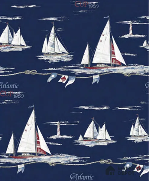D22-2 | Navy Blue Sailboat Nautical Patterned Wallpaper - 10 Meter x 21 Inches, 57.05 Sq. Ft. (Min. 15% Wastage)