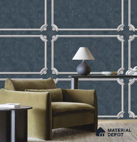 88611-3 | Navy Blue Ornate Corner Molding Patterned Wallpaper - 5 Meter x 42 Inches, 57.41 Sq. Ft. (Min. 15% Wastage)