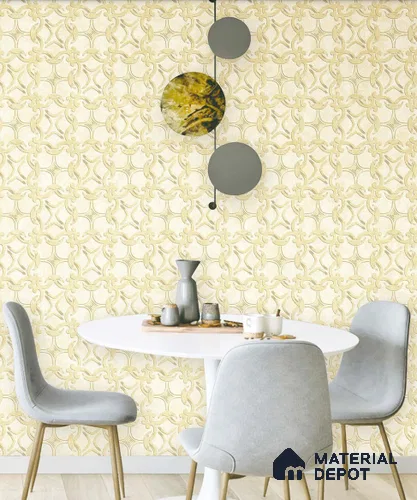 ES22805 | Gold Cream Bold Ornate Lattice Patterned Wallpaper - 10 Meter x 21 Inches, 57.41 Sq. Ft. (Min. 15% Wastage)