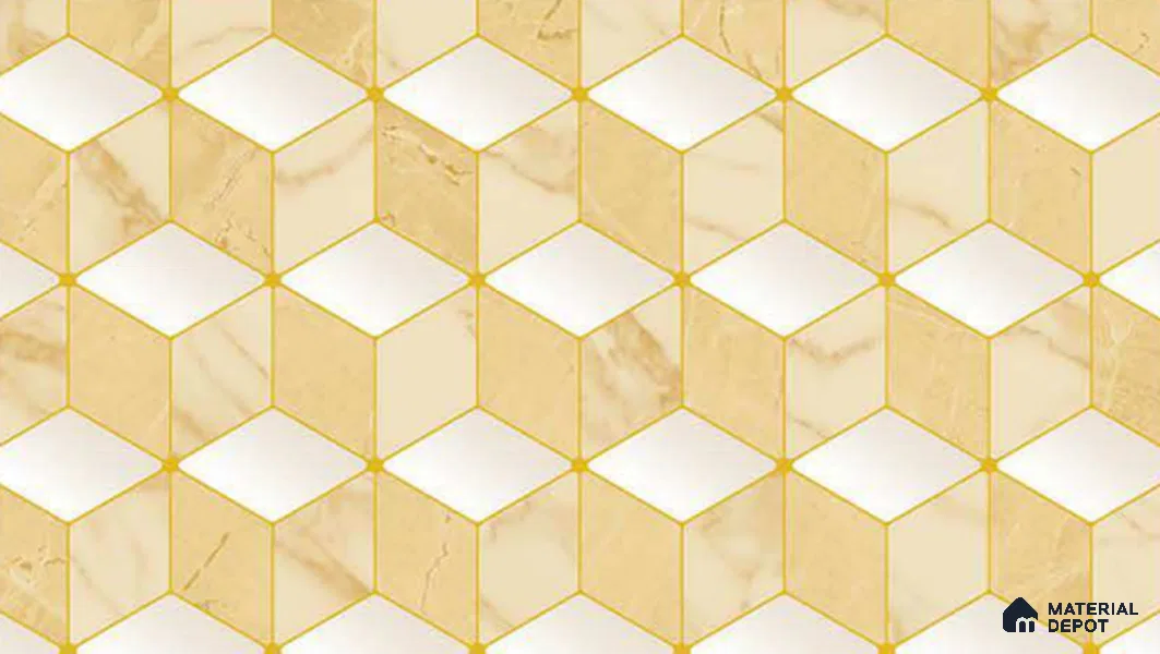 FE510-4 | Gold Cube Marble PVC Geometric Wallpaper - 10 Meter x 21 Inch, 57 Sq. Ft. (Min. 15% Wastage)