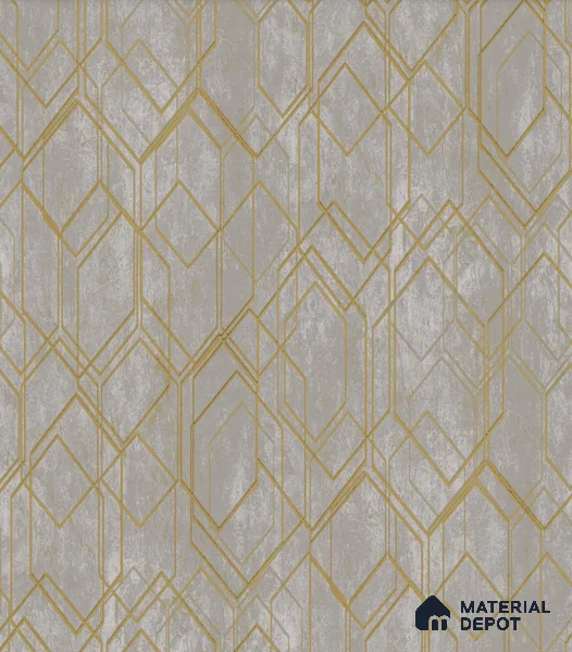 AMBL23409 | Grey Gold Diamond Panel Geometric Wallpaper - 10 Meter x 21 Inches, 57.05 Sq. Ft. (Min. 15% Wastage)