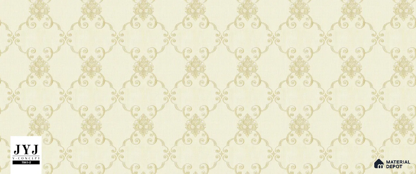 7941-2 | Pale Yellow Diamond Trellis Floral Patterned Wallpaper - 5 Meter x 42 Inches, 57.41 Sq. Ft. (Min. 15% Wastage)