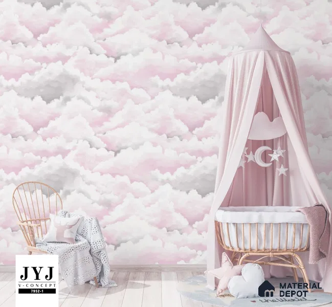 7952-1 | Blush Pink Cloud Print Patterned Wallpaper - 5 Meter x 42 Inches, 57.41 Sq. Ft. (Min. 15% Wastage)