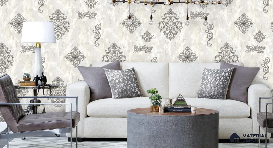 WT1401 | 10 Meter x 21 Inch PVC Damask Look Wallpaper - 57 Sq. Ft. | Minimum 15% wastage during installation