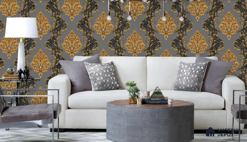 WT0802 | 10 Meter x 21 Inch PVC Damask Look Wallpaper - 57 Sq. Ft. | Minimum 15% wastage during installation