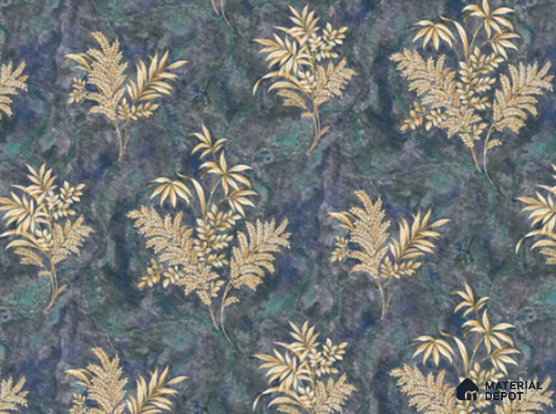 23850 | Navy Gilded Ferns Floral Wallpaper - 10 Meter x 21 Inches, 57.41 Sq. Ft. (Min. 15% Wastage)