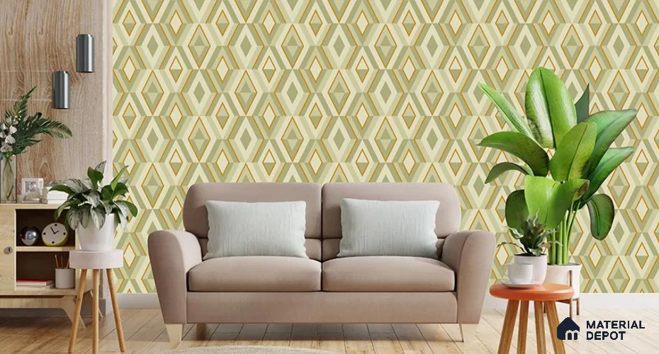 VECT-23 | Sage & Gold Diamond Non Woven Patterned Wallpaper - 10 Meter x 21 Inch, 57 Sq. Ft. (Min. 15% Wastage)