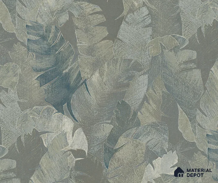 202201-5 | Smoky Teal Banana Leaf PVC Floral Wallpaper - 5 Meter x 42 Inch, 57 Sq. Ft. (Min. 15% Wastage)