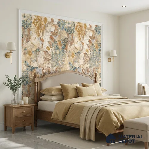 WK100-13 | Rust & Tan Patchwork Mosaic Tile Patterned Wallpaper - 10 Meter x 21 Inches, 57.41 Sq. Ft. (Min. 15% Wastage)