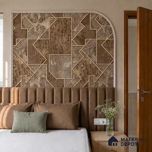 WK100-33 | Brown Mosaic Panel Patterned Wallpaper - 10 Meter x 21 Inches, 57.41 Sq. Ft. (Min. 15% Wastage)