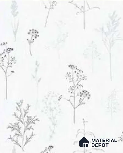 N2-3 | White & Grey Wildflower Sprig Patterned Wallpaper - 10 Meter x 21 Inches, 57.41 Sq. Ft. (Min. 15% Wastage)