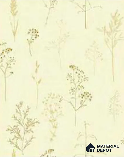 N2-8 | Cream & Gold Wildflower Sprig Patterned Wallpaper - 10 Meter x 21 Inches, 57.41 Sq. Ft. (Min. 15% Wastage)