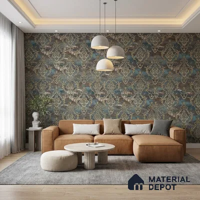 88006 | 5 Meter x 42 Inches Damask Look Wallpaper - 57.41 Sq. Ft. | Minimum 15% wastage during installation