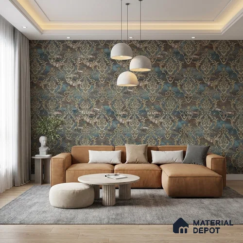 88006 | 5 Meter x 42 Inches Damask Look Wallpaper - 57.41 Sq. Ft. | Minimum 15% wastage during installation
