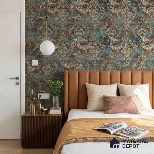 88006 | 5 Meter x 42 Inches Damask Look Wallpaper - 57.41 Sq. Ft. | Minimum 15% wastage during installation