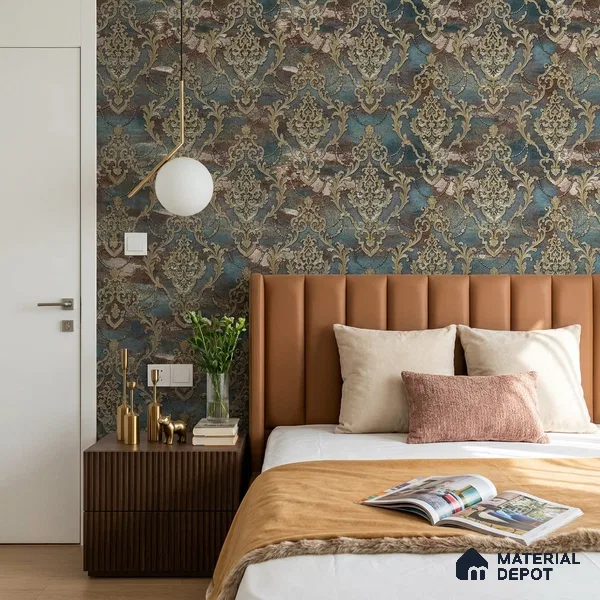 88006 | 5 Meter x 42 Inches Damask Look Wallpaper - 57.41 Sq. Ft. | Minimum 15% wastage during installation