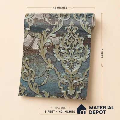 88006 | 5 Meter x 42 Inches Damask Look Wallpaper - 57.41 Sq. Ft. | Minimum 15% wastage during installation