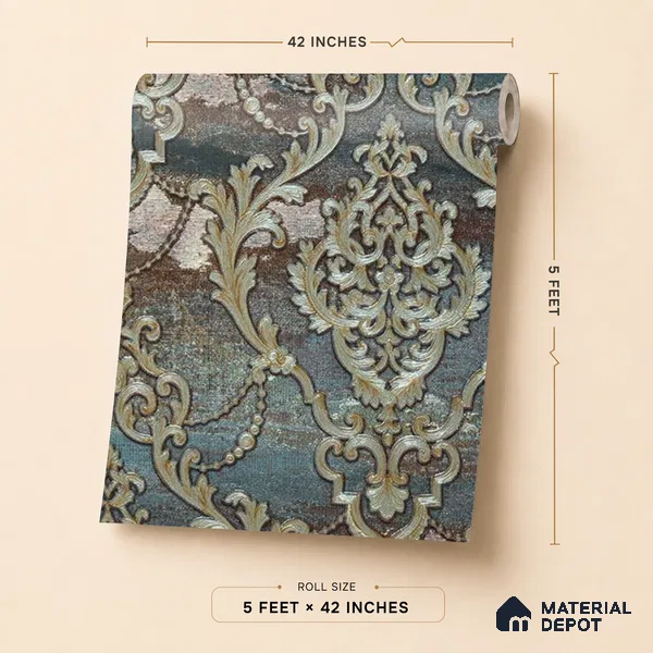 88006 | 5 Meter x 42 Inches Damask Look Wallpaper - 57.41 Sq. Ft. | Minimum 15% wastage during installation