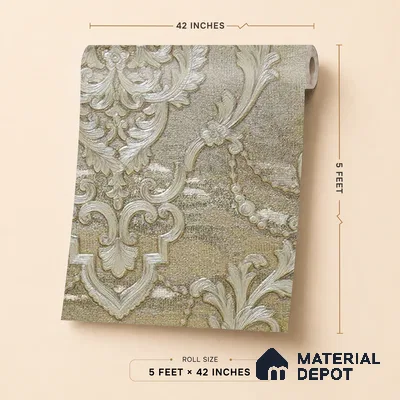 88002 | 5 Meter x 42 Inches Damask Look Wallpaper - 57.41 Sq. Ft. | Minimum 15% wastage during installation