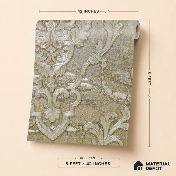 88002 | 5 Meter x 42 Inches Damask Look Wallpaper - 57.41 Sq. Ft. | Minimum 15% wastage during installation