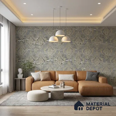 88003 | 5 Meter x 42 Inches Damask Look Wallpaper - 57.41 Sq. Ft. | Minimum 15% wastage during installation