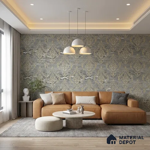 88003 | 5 Meter x 42 Inches Damask Look Wallpaper - 57.41 Sq. Ft. | Minimum 15% wastage during installation
