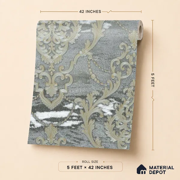 88003 | 5 Meter x 42 Inches Damask Look Wallpaper - 57.41 Sq. Ft. | Minimum 15% wastage during installation