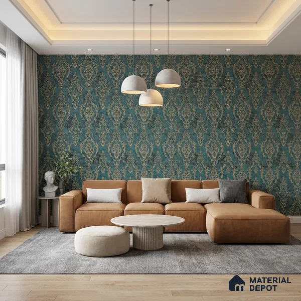 88001 | 5 Meter x 42 Inches Damask Look Wallpaper - 57.41 Sq. Ft. | Minimum 15% wastage during installation