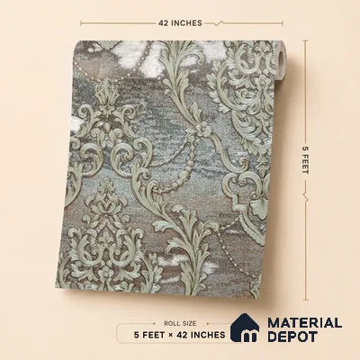 88004 | 5 Meter x 42 Inches Damask Look Wallpaper - 57.41 Sq. Ft. | Minimum 15% wastage during installation