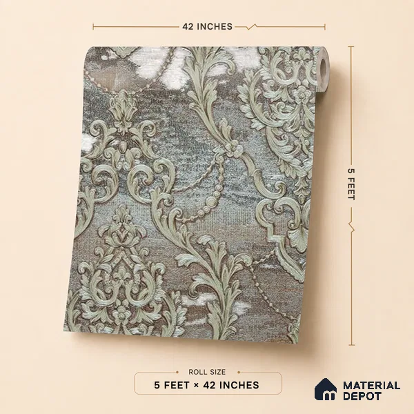 88004 | 5 Meter x 42 Inches Damask Look Wallpaper - 57.41 Sq. Ft. | Minimum 15% wastage during installation