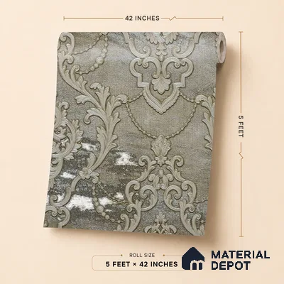 88005 | 5 Meter x 42 Inches Damask Look Wallpaper - 57.41 Sq. Ft. | Minimum 15% wastage during installation