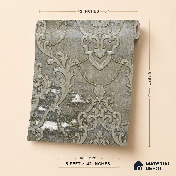 88005 | 5 Meter x 42 Inches Damask Look Wallpaper - 57.41 Sq. Ft. | Minimum 15% wastage during installation
