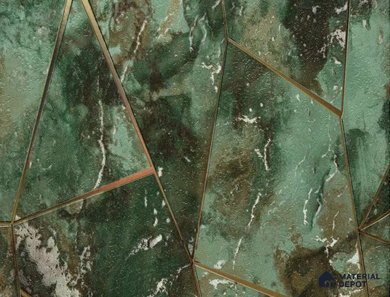 88306 | Green Marble Tile Geometric Wallpaper - 5 Meter x 42 Inches, 57.41 Sq. Ft. (Min. 15% Wastage)