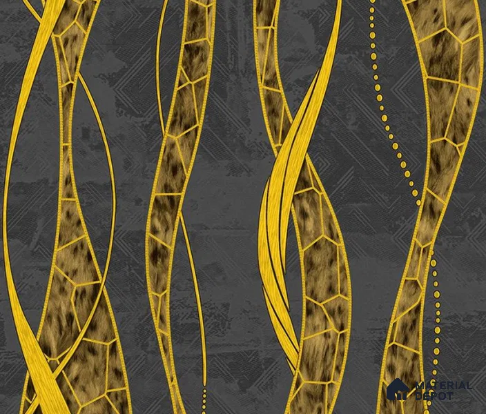 5D1105 | Black & Gold Wavy Vine PVC Patterned Wallpaper - 9.5 Meter x 21 Inch, 55 Sq. Ft. (Min. 15% Wastage)