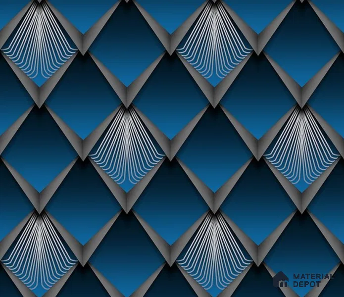 5D1023 | Blue Fan Scallop PVC Geometric Wallpaper - 9.5 Meter x 21 Inch, 55 Sq. Ft. (Min. 15% Wastage)