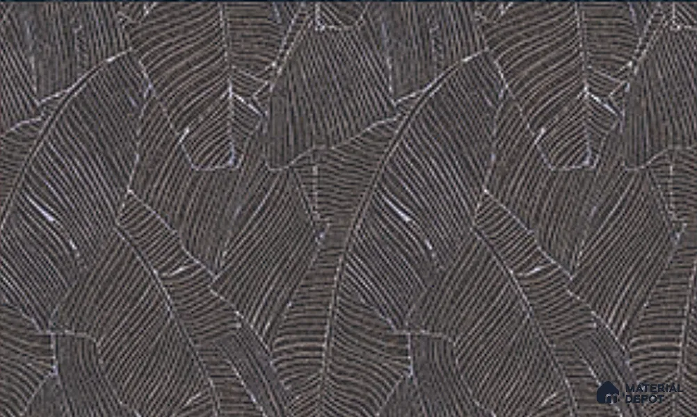 BT-030 | Charcoal Etched Banana Leaf PVC Floral Wallpaper - 5 Meter x 42 Inch, 57 Sq. Ft. (Min. 15% Wastage)