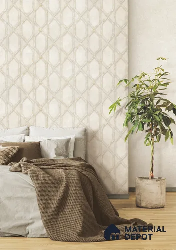 10307-2 | Cream Gold Elongated Hexagon Geometric Wallpaper - 17 ft x 3.5 ft (42 Inches), 59 Sq. Ft. (Min. 15% Wastage)