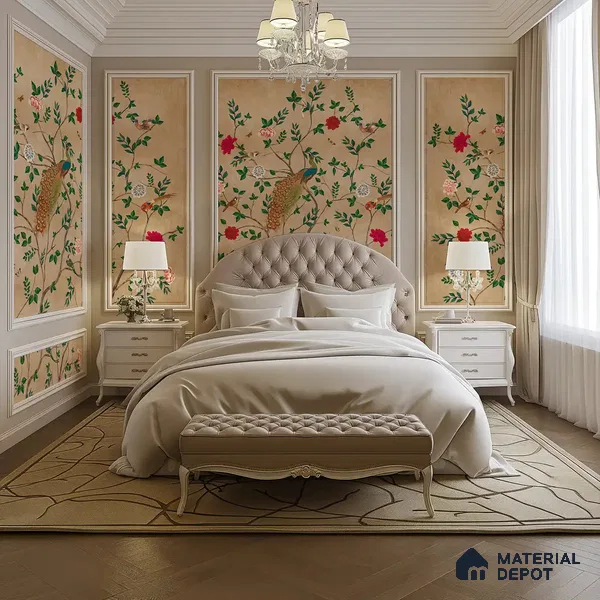 Pakhi Beige Chinoiserie Design Handmade (Customised Size Wallpaper )